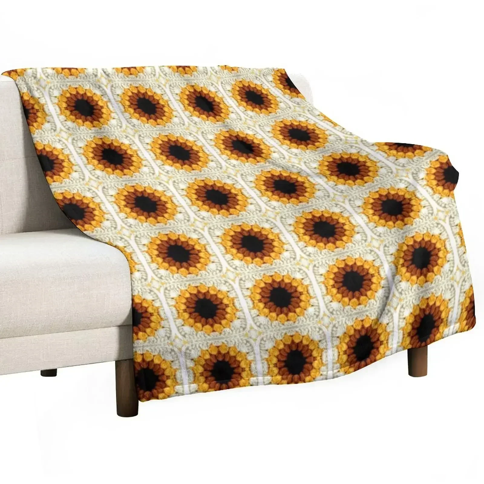 

Sunflower Crochet Granny Square Pattern Throw Blanket Tourist Summer Beddings Blankets