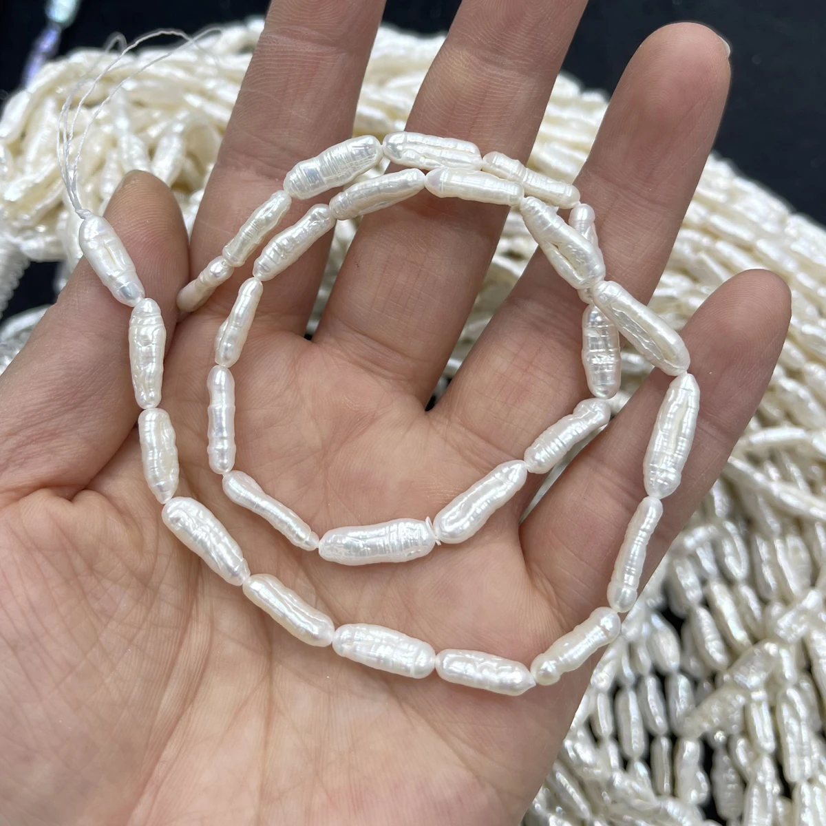 Natural Freshwater Pearl Threaded Silver Baroque Bead 5x13-6x15mm for DIY Jewelry Making - Create Unique Necklace Earring Bracel