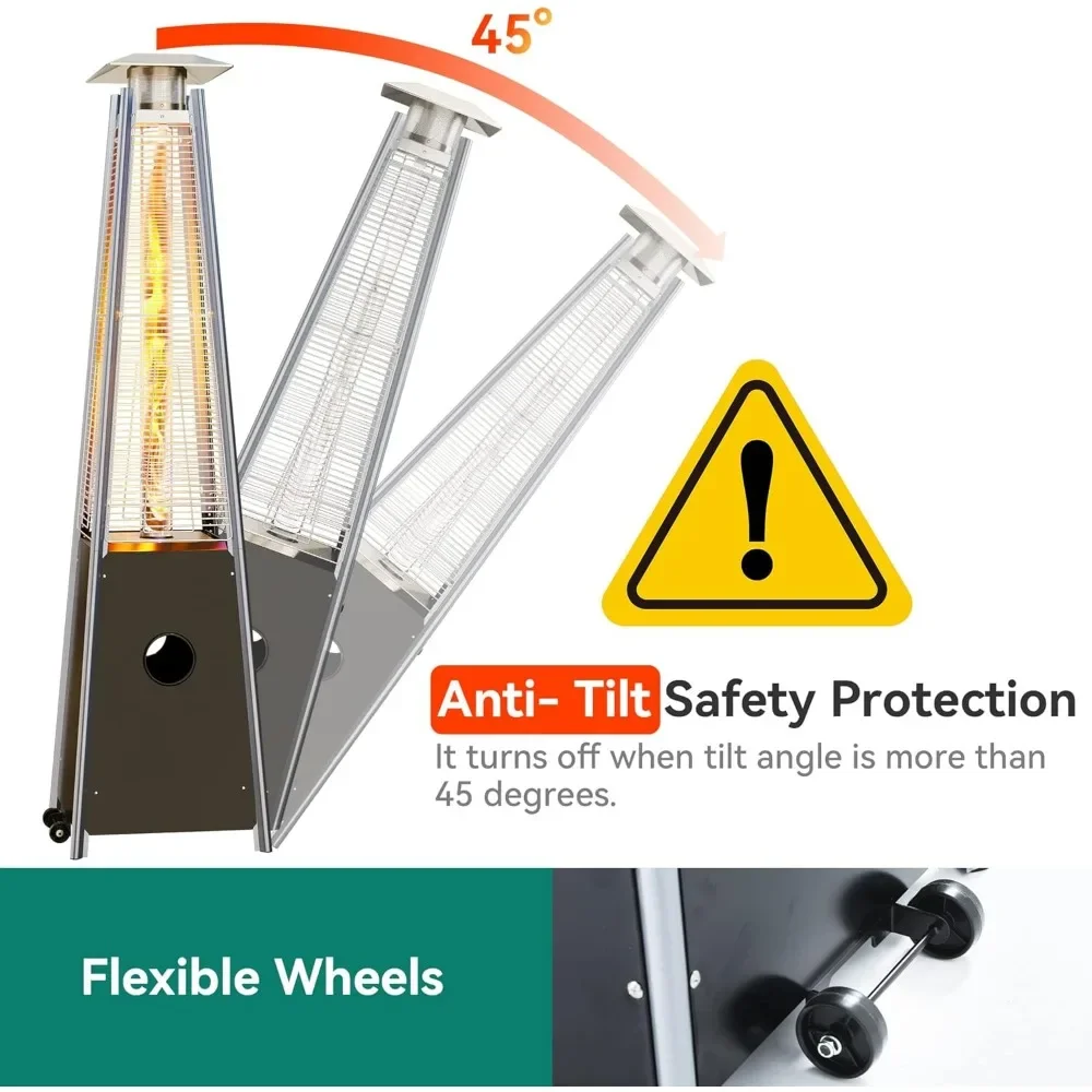 Aquecedor de pátio, aquecedor de propano com tubo de vidro de quartzo com tampa e rodas para pátio, jardim, aquecedor de pátio pirâmide ao ar livre de 48,000 Btu