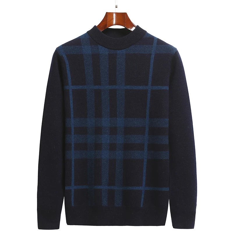 

Мужской свитер из чистой шерсти с высоким воротником, вязаный, повседневный, теплый, с длинным рукавом, осенне-зимний топ