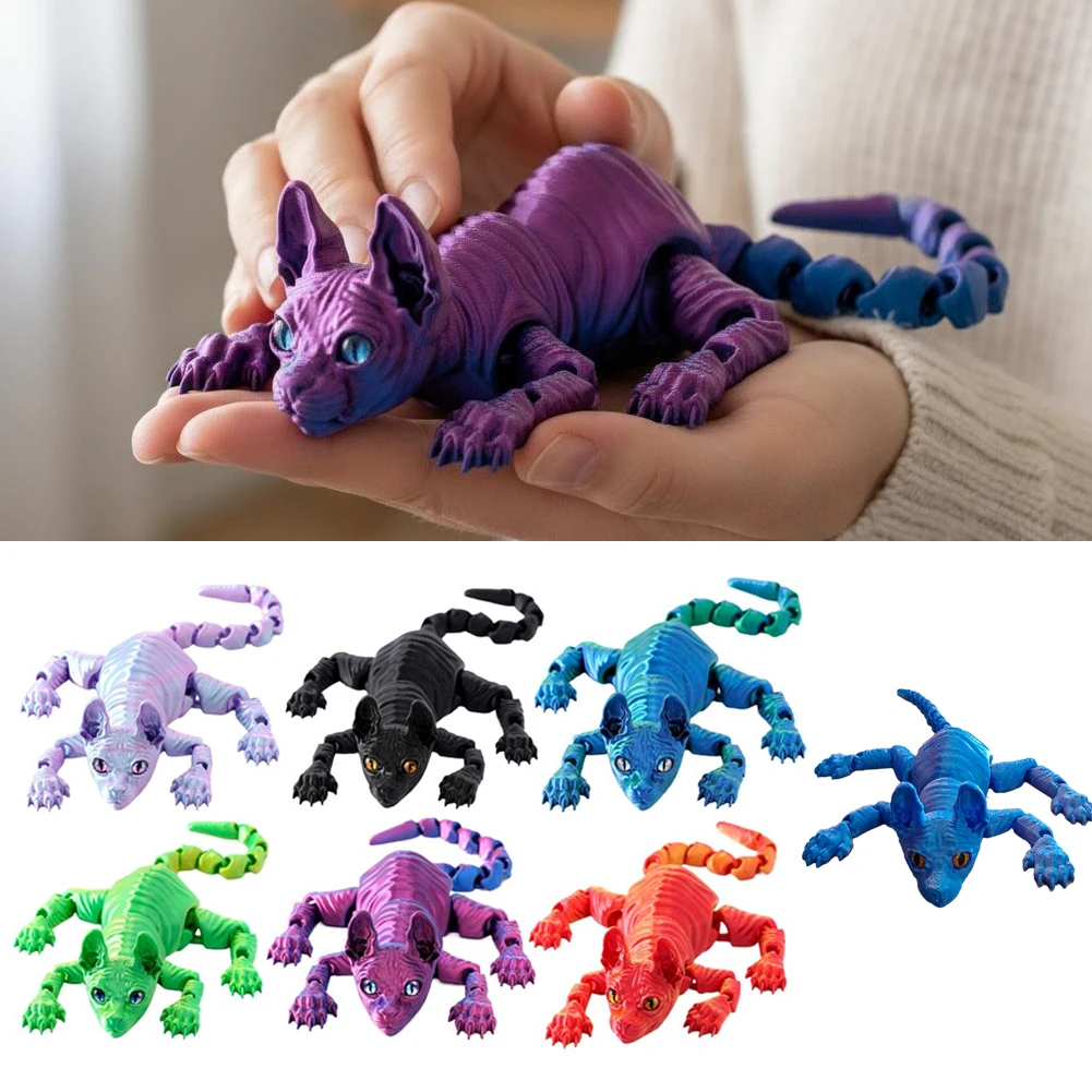 3D Printed Sphynx Cat Animals Toy Hairless Cat Figurine Cute Cat Fidget Toy For Cat Lover Funny Toy Collector Home Decoration