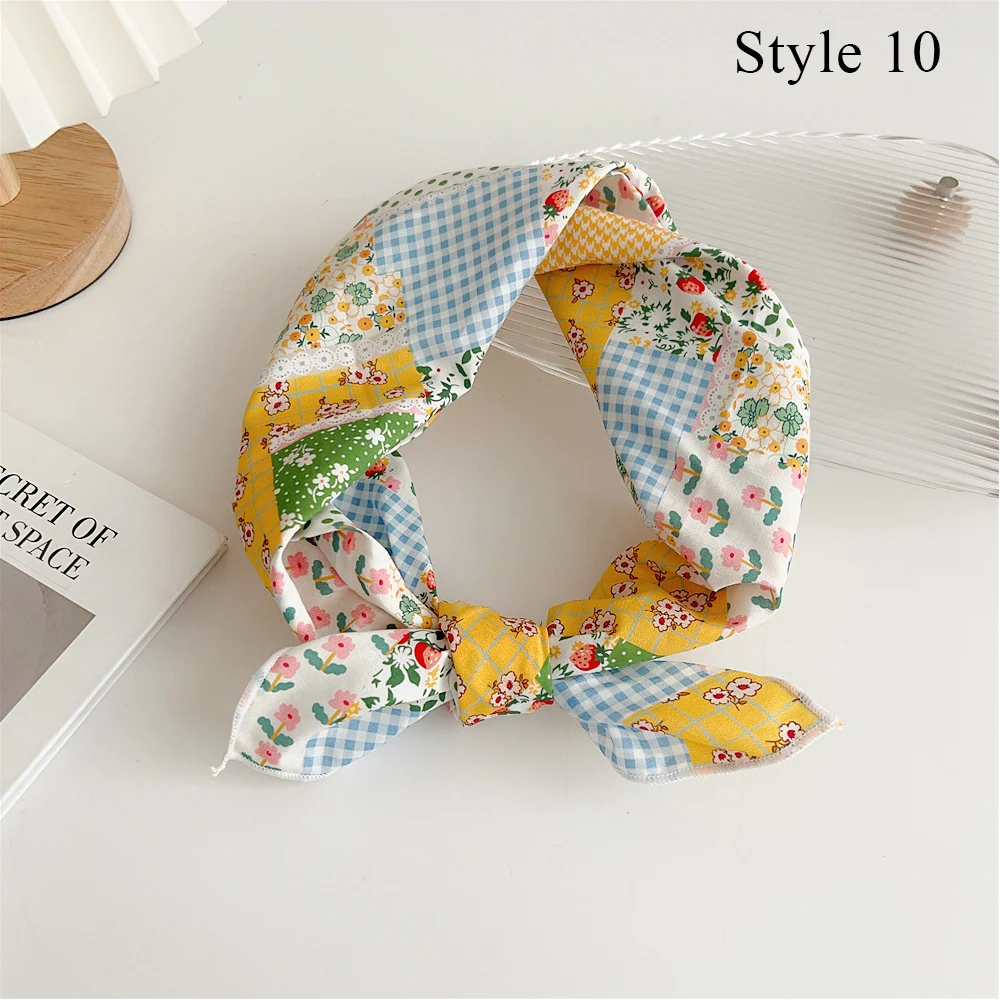 Handkerchief Fashion Headscarf Hijabs Women Sunscreen Headscarf Small Shawl Neckerchief DIY Headband Hair Scarves Floral Print
