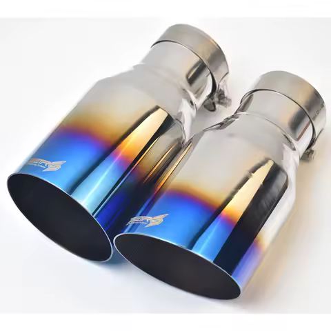 1Pc Universal Brunt Blue Stainless Steel Flange Exhaust Pipe Slash Or Flat Cut Muffler Tip