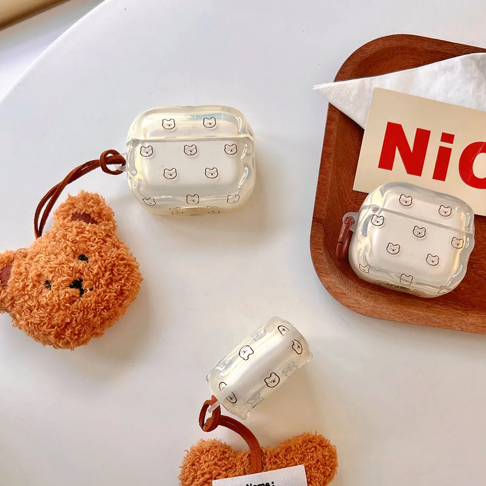 Простые прозрачные наушники с милым медведем для Apple Airpods Air pods Pro 2 1 3, корейский плюшевый медведь, подвеска для наушников
