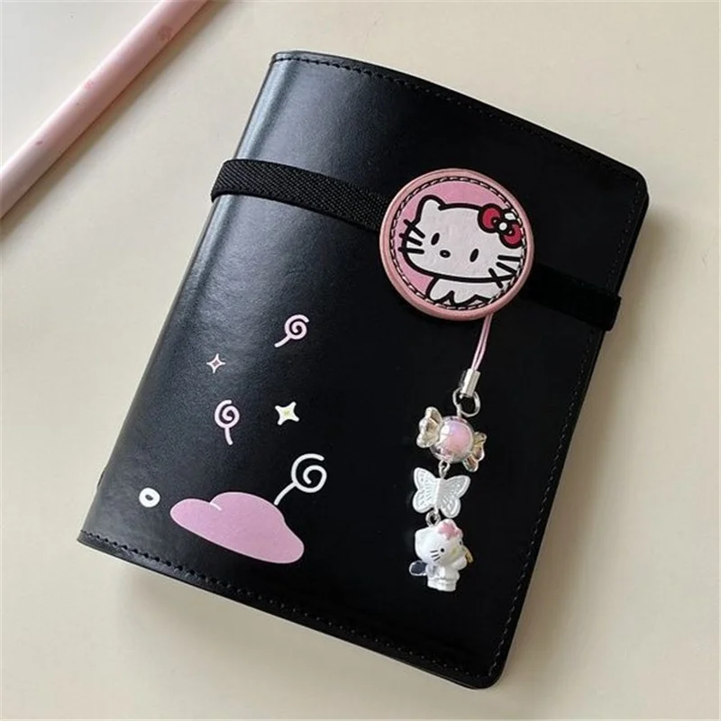 A7 6Holes Black PU Cat with Blank Inner Page Journal Sketchbook Accessories Not Including Pendant