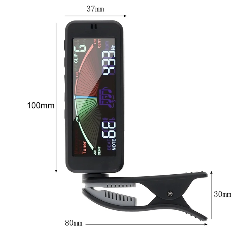 Grande LCD Screen Guitar Metronome Generator com Clip, Sintonizador para Guitarra Cromática, Baixo, Ukulele, Violino, 3 em 1
