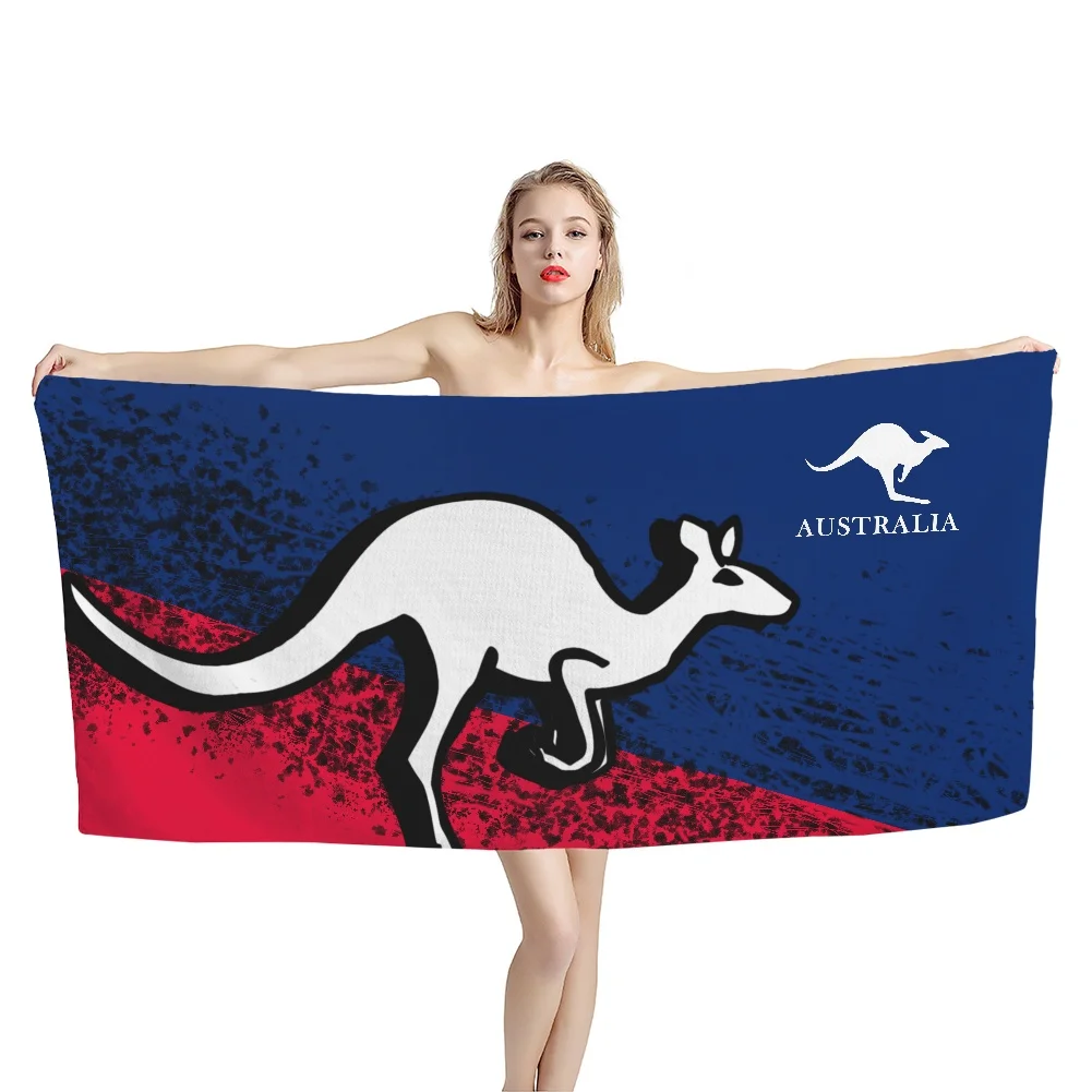 Australian Coat of Arms Beach Towel for Bath Kangaroo Pattern Large Print Microfiber Quick Dry Towel Home Decor Women Men Kids