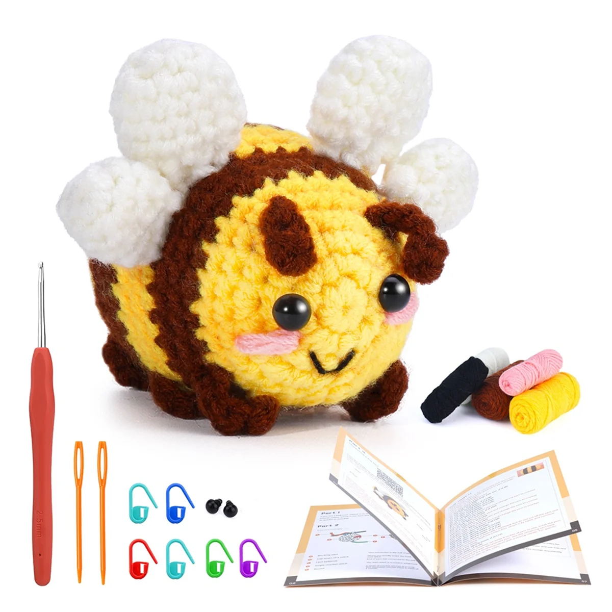 Hook needle setCrochet Kit DIY Little Bee Crochet Kit with Knitting Yarn Needles Plush Doll Easy