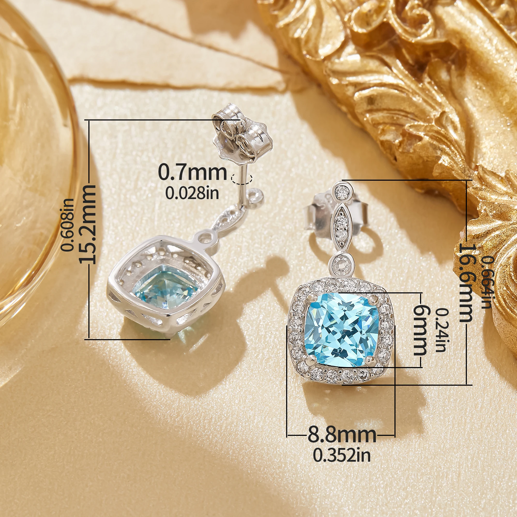Simulated Aquamarine Sea Blue Cubic Zicronia Halo Studs Earrings March Birthstone Solid 925 Sterling Silver Earrings 6340011