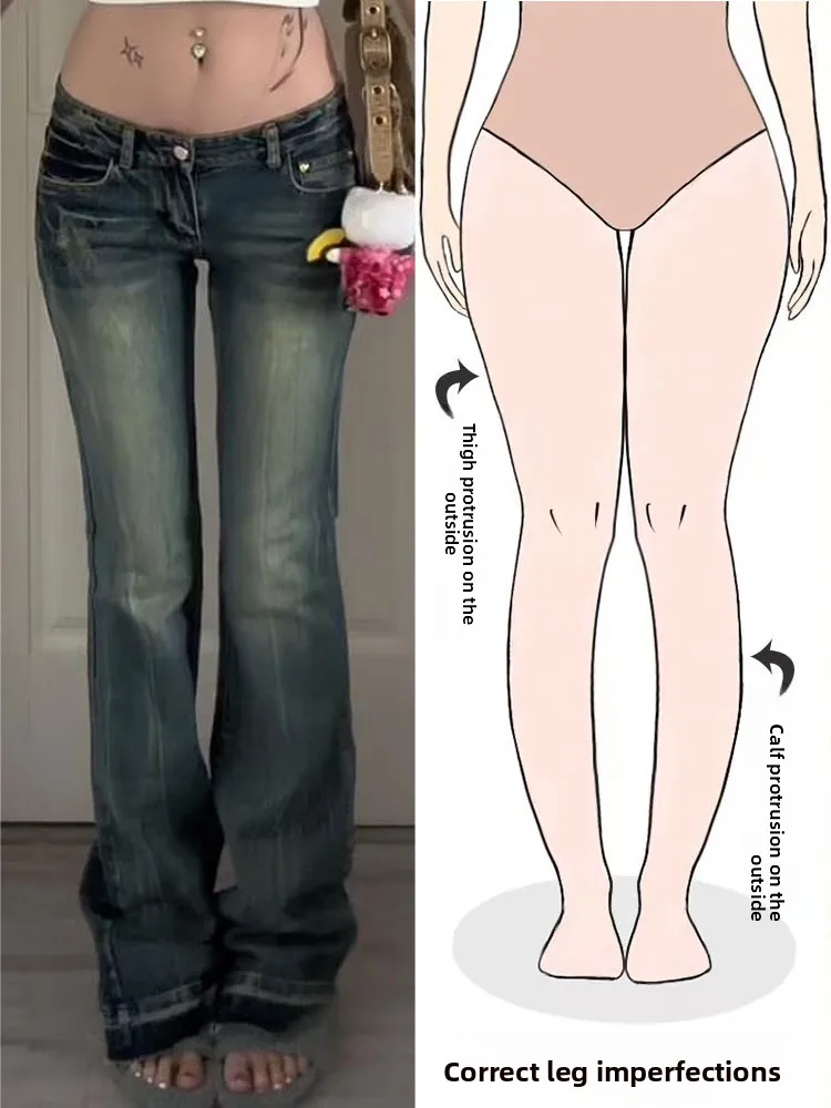 

Женские джинсы-клеш с низкой талией, прямые, удлиненные, для осени и весны, в уличном стиле, с эффектом похудения