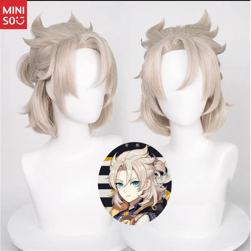 

Парик для косплея Miniso Genshin Impact Albedo, текстурированные светло-золотые волосы для образца мелового принца