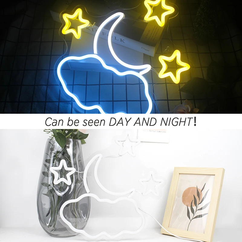 Ineonlife iluminação de néon led lua estrela nuvem design parede arte decoração do quarto usb alimentado sinal de néon para kawaii crianças quarto noite lâmpadas