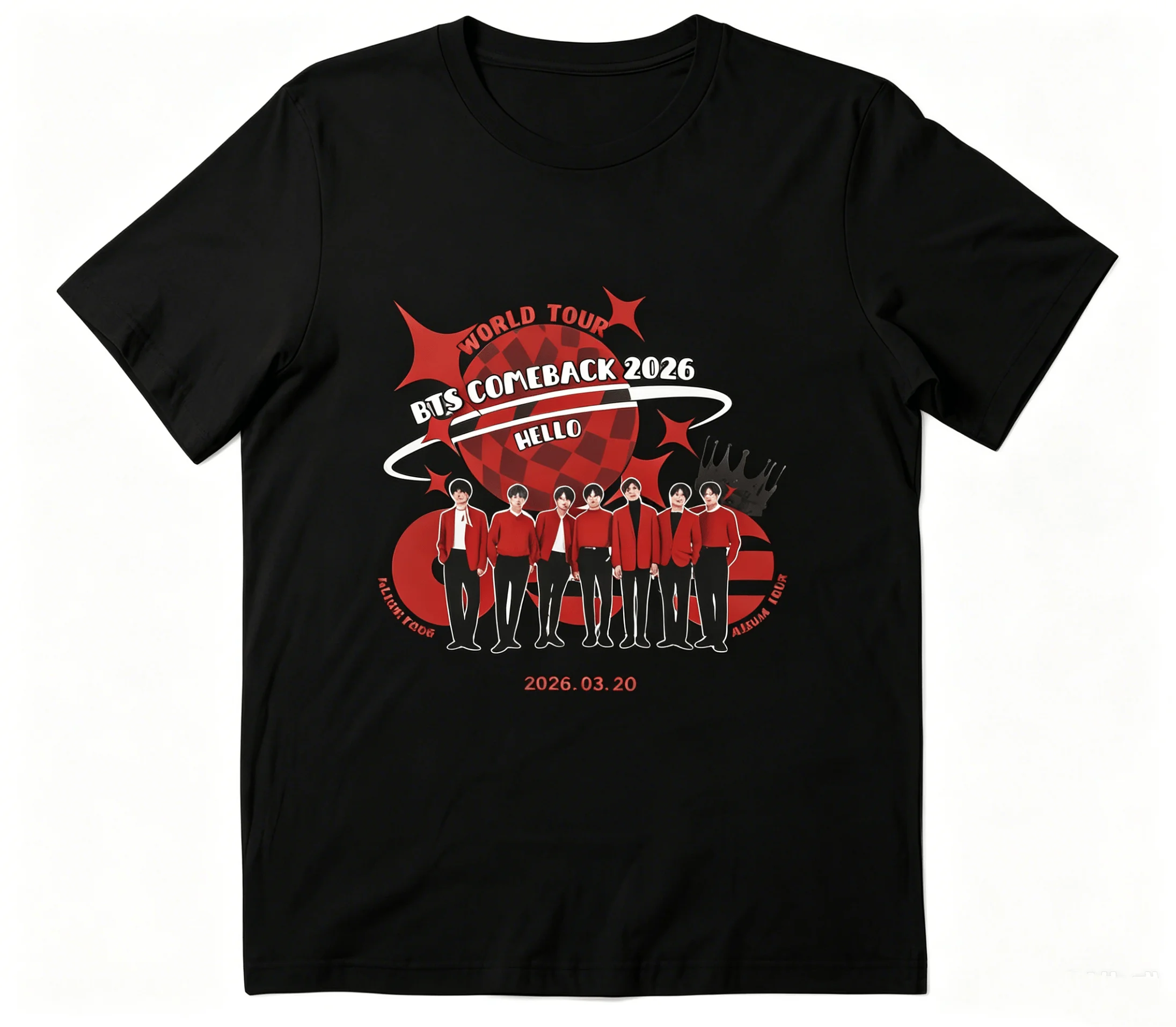 Camiseta de algodón Y2K para hombre y mujer, BTS Comeback 2026 ARMY BTS, el 5º álbum, Bangtan Come Back, gira mundial, concierto para Army 2026, verano