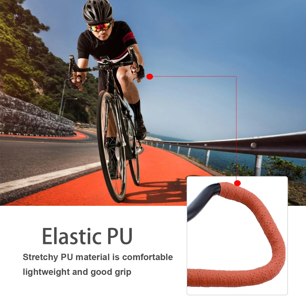 

1 set Perforated Pu Handlebar Tape Shock-Absorbent Non-Slip Grip For Mountain Road Bike Brown Lightweight Vibration