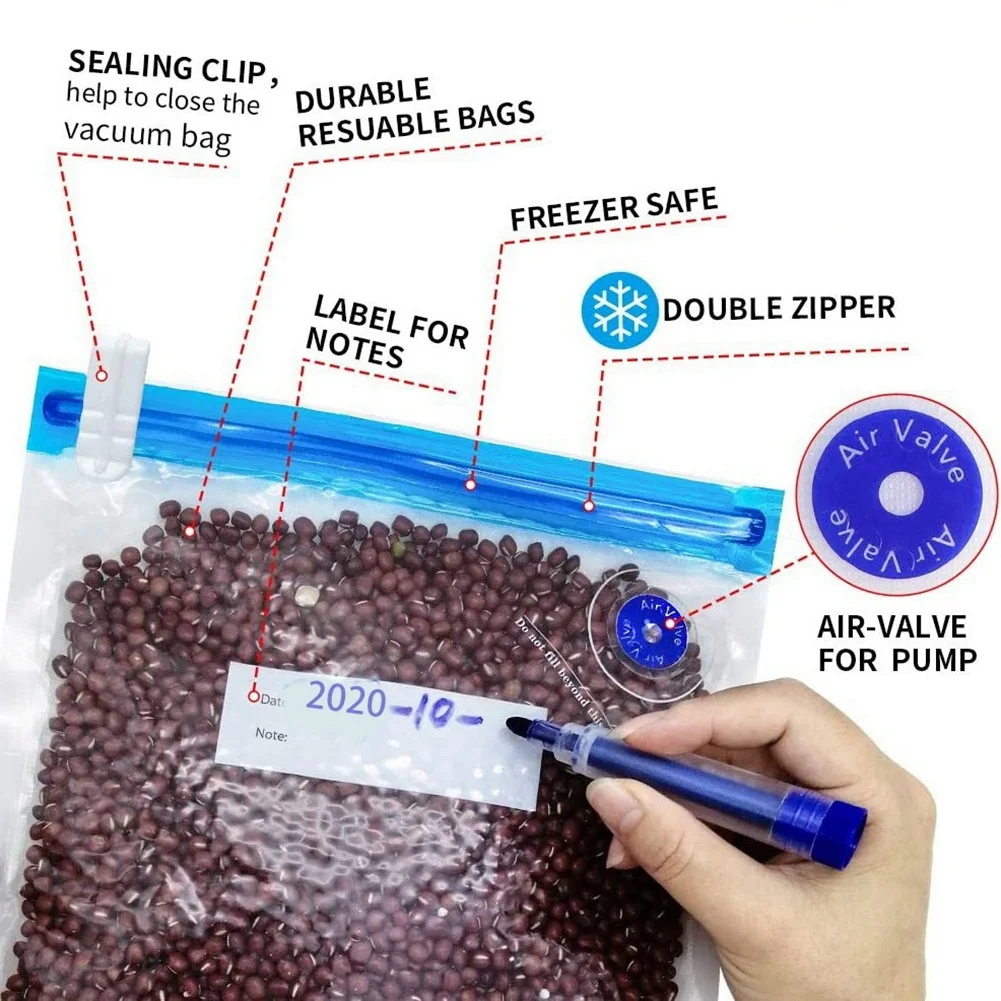 BFYL-Sous Vide Bags, 20 упаковок, многоразовая электрическая вакуумная плита для хранения пищевых продуктов, с 1 ручным насосом, герметичный пакет 3 размеров, 4 зажима