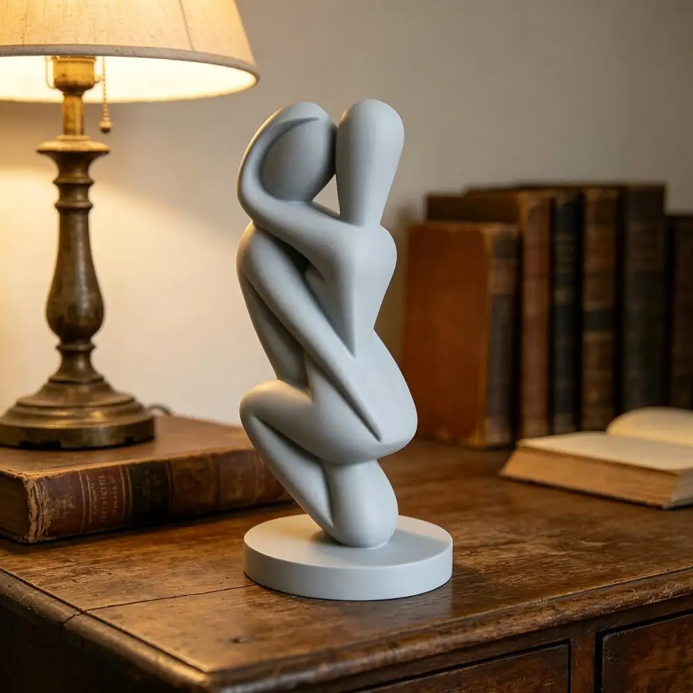 3d Printed Ornaments Stable Base Decoration 3d Printed Hugging Couple Sculpture Abstract Embrace Figurine with Smooth Curves