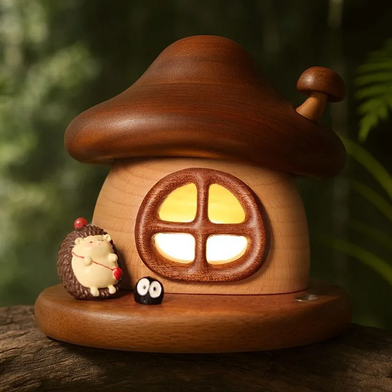 창의적인 버섯 모양 야간 조명 원목 충전식 소형 선물 독특한 장식용 램프 가정용