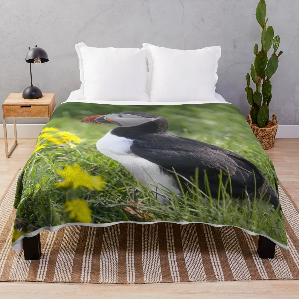 

A puffin with flowers Throw Blanket Sofa Decorative Throw Blankets