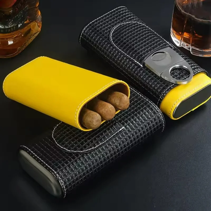 

Портативный кожаный хьюмидор для сигар с резаком, из кедрового дерева, дорожный футляр-тубус для сигар, подарок для мужчин