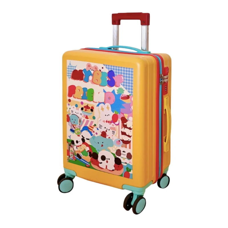 

Kids' Cute Cartoon Print Luggage - Large Capacity Lightweight Trolley Suitcase with Lock，Women's Carry On Luggage
