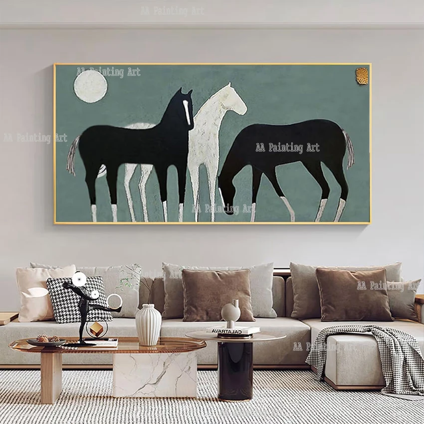 Hotel Showpieces Luxury Wall Hangings Art Running Horses Picture Oil Painting Large Size For Living Room Decor Artwork Panel Set