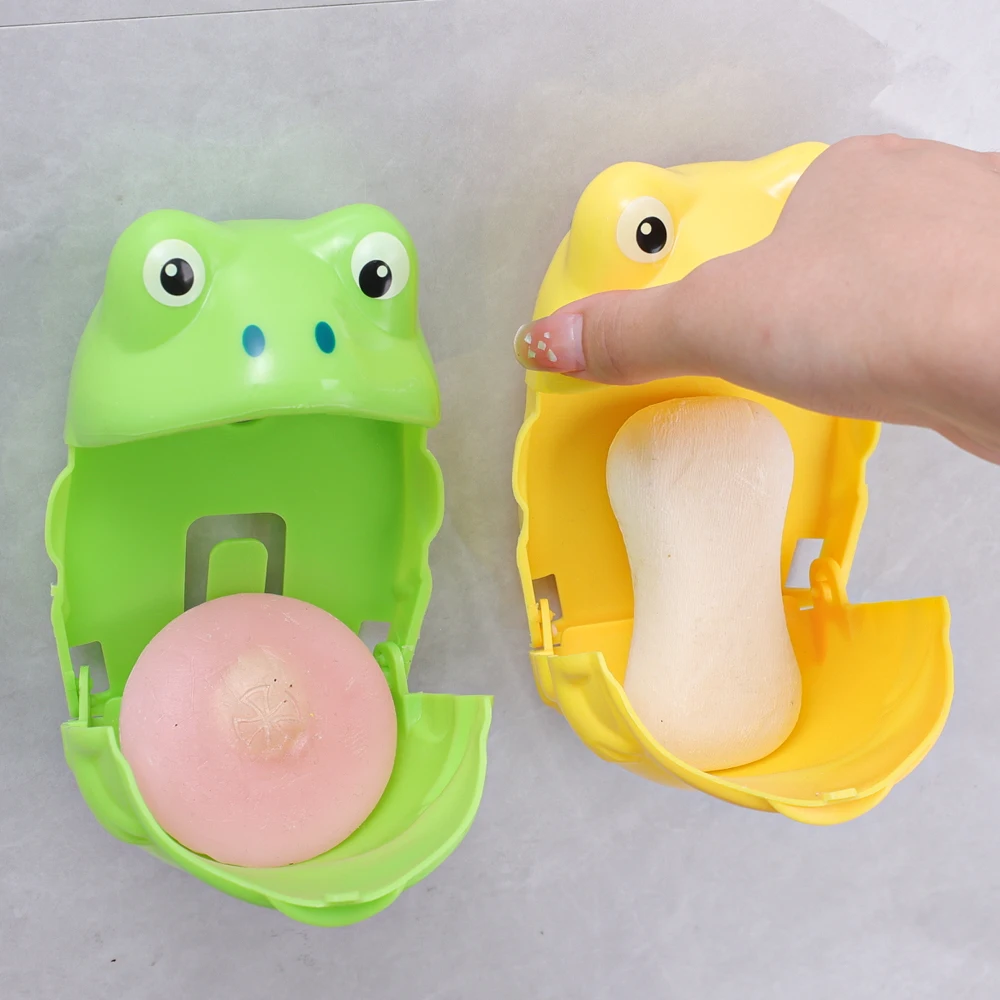 Bathroom Punch-free Sucker Frog Soap Box Household Bathroom Drain Wall-hung Soap Box Children's Bath Storage Rack Accessories