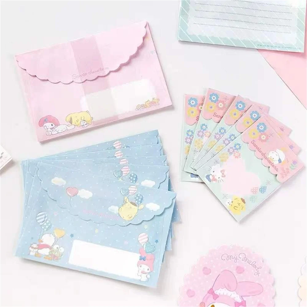 Sanrio Envelopes Set Hello Kitty Melody Cinnamoroll Pompompurin Kawaii Letter Pads Wedding Party Invitations Cards Envelopes