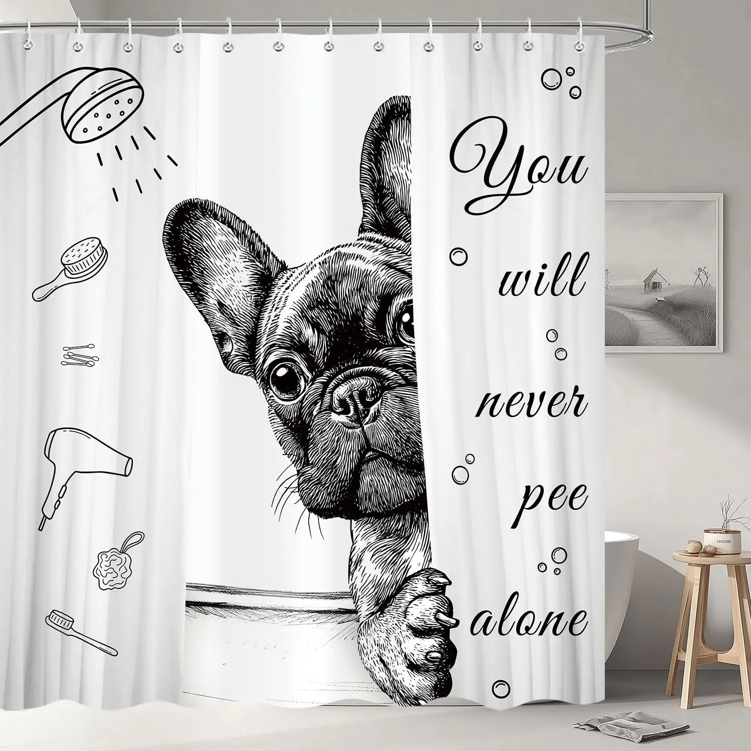 

Забавная занавеска для душа с милой собакой, забавное животное, забавное щенок, бульдог, черный, белый, серый, с художественным принтом, детская занавеска для ванной комнаты с милыми домашними животными