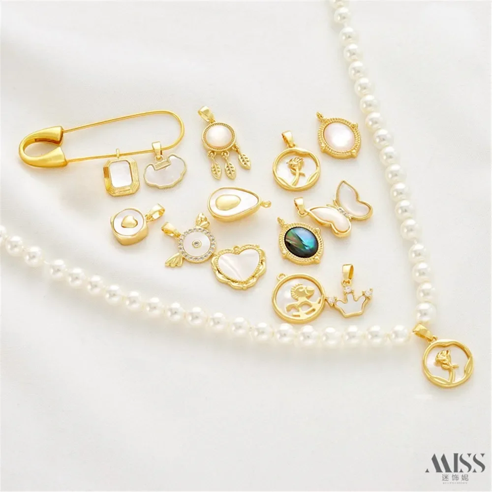 

18K Bag Gold Inlaid Shell Pendant Sky Mirror Avocado Wishful Lock DIY Bracelet Necklace Jewelry Accessories