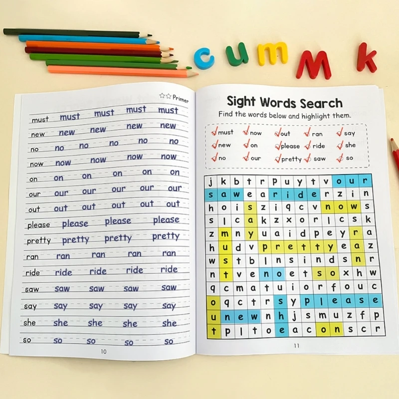 English Learning Note Book White & Sight Words Search with 500 Most Common Words