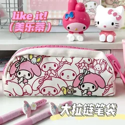 Sanrio Pen Bag Girls Cartoon Cute Melody Print Zipper Makeup Bag Student Large Capacity Stationery Storage Pencil Bag Gift