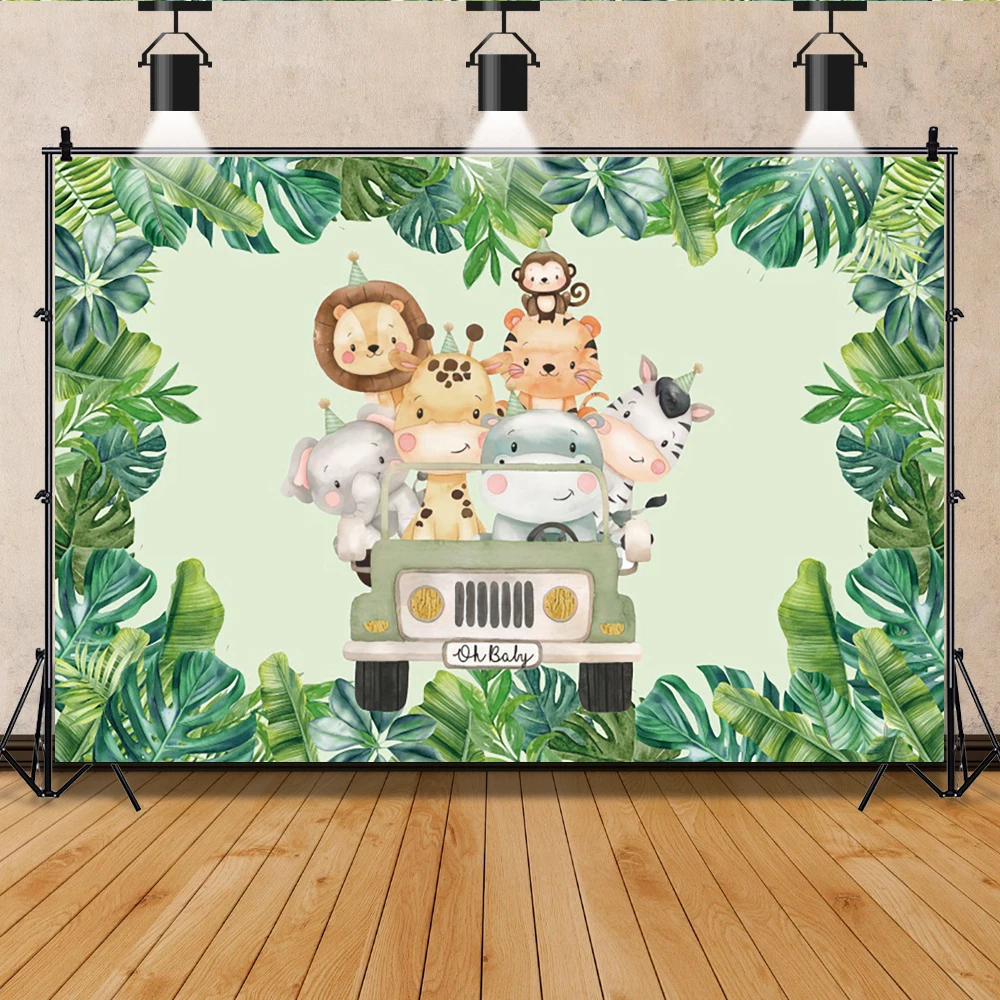 Laeacco Jungle Safari Photo Backdrop Children Birthday Baby Shower Party Decor Banner Portrait Customize Photography Backgrounds