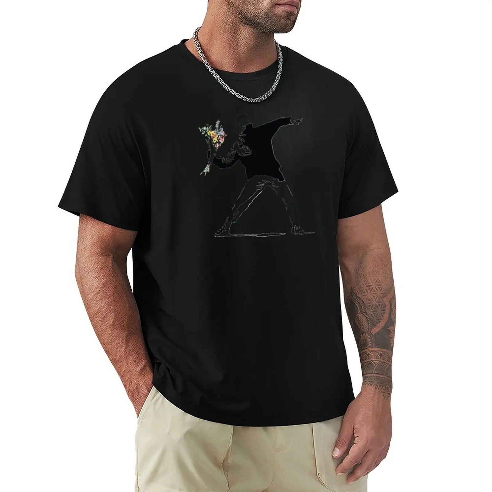 Banksy Flower Thrower T-Shirt Plus Size Non-Shrink T-Shirt