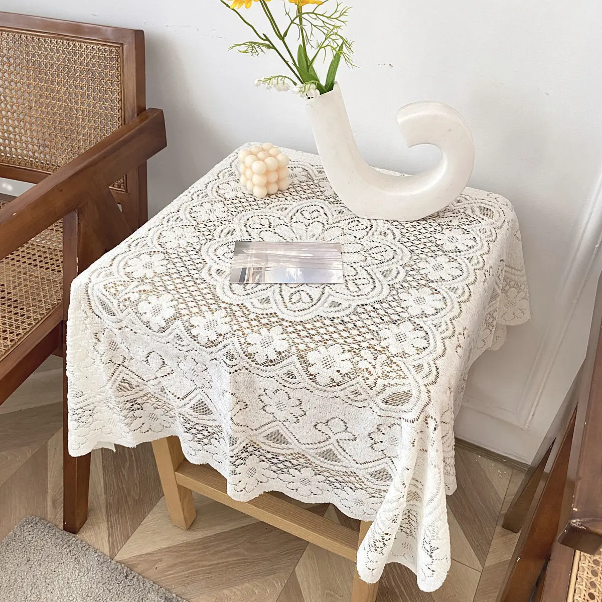 Retro-Spitzen-Tischdecke, französische minimalistische romantische Kunst, Teetisch, runde Tischdecke, Picknick-Tischdecke, Tischset, Fotodekoration