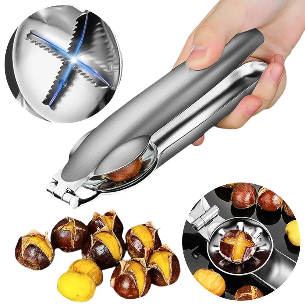 Stainless Steel Chestnut Tongs with Serrated Blades Chestnut Cutter Chestnut Clip Kitchen Appliances for Walnuts Chestnuts