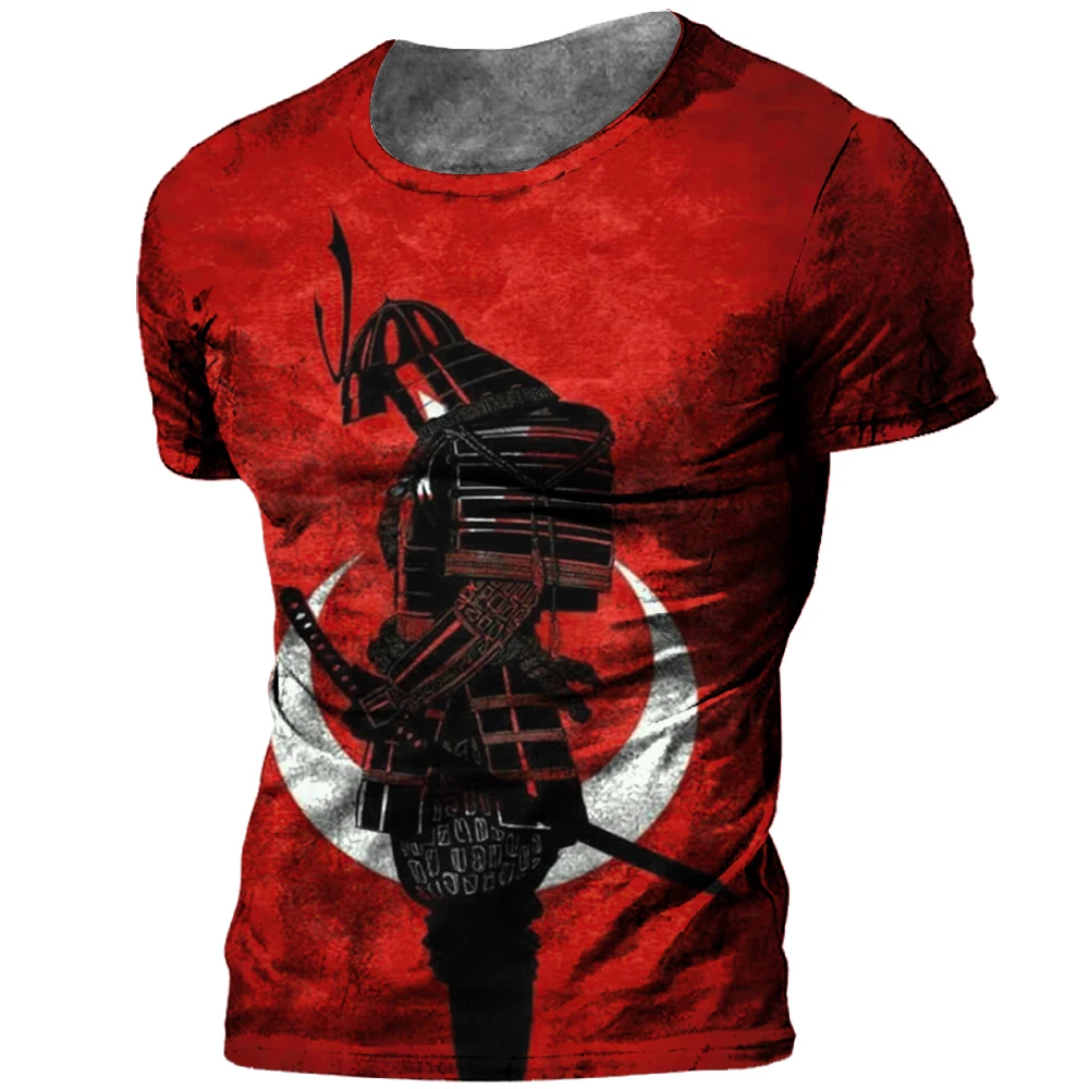 Japanese Samurai T-shirt 3D Japan Style Print Short Sleeve Tops Tees Casual Retro Men's T shirt Oversized Vintage Men's Clothing