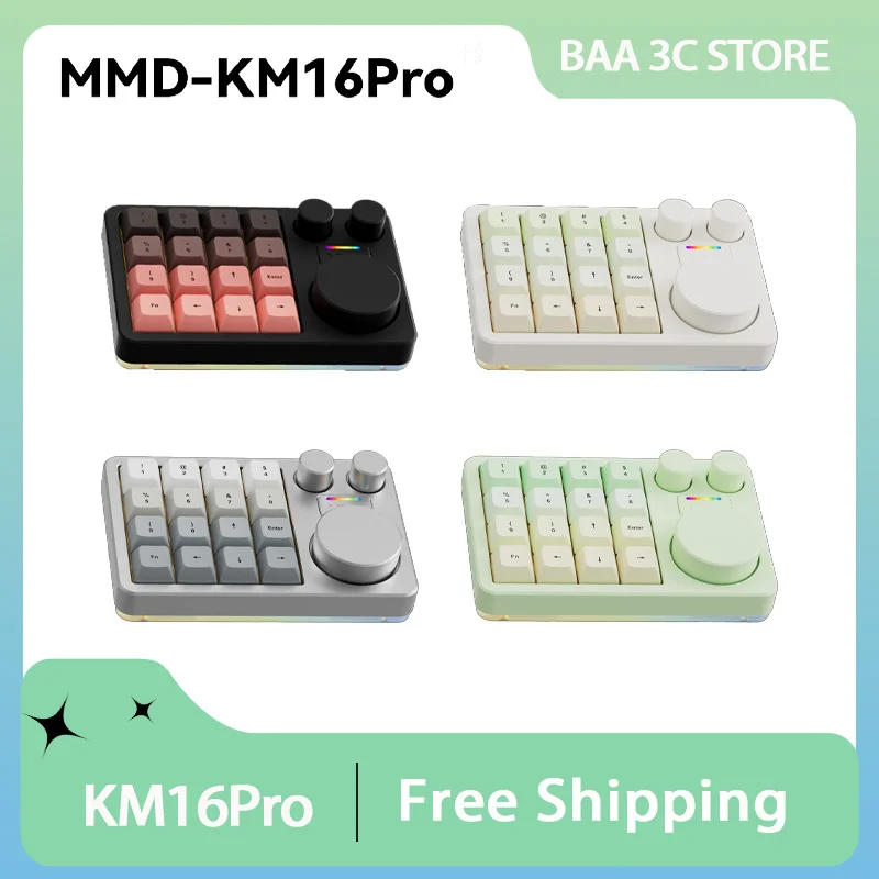 

MMD KM16Pro Mechanical Keyboard Tri-mode Wireless Bluetooth Three Knob Designer Shortcut Mini Keyboard VIA Custom Keypad