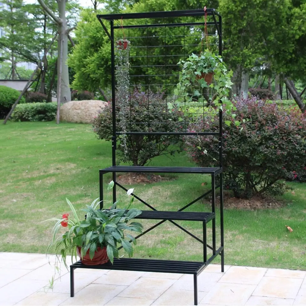 Zhongma 3 Tier Large Heavy Duty Plant Stand with Hanging Plant pot shelf, 35.43 x 33.27 x 78.74, Tall multi layer Plant Holder f