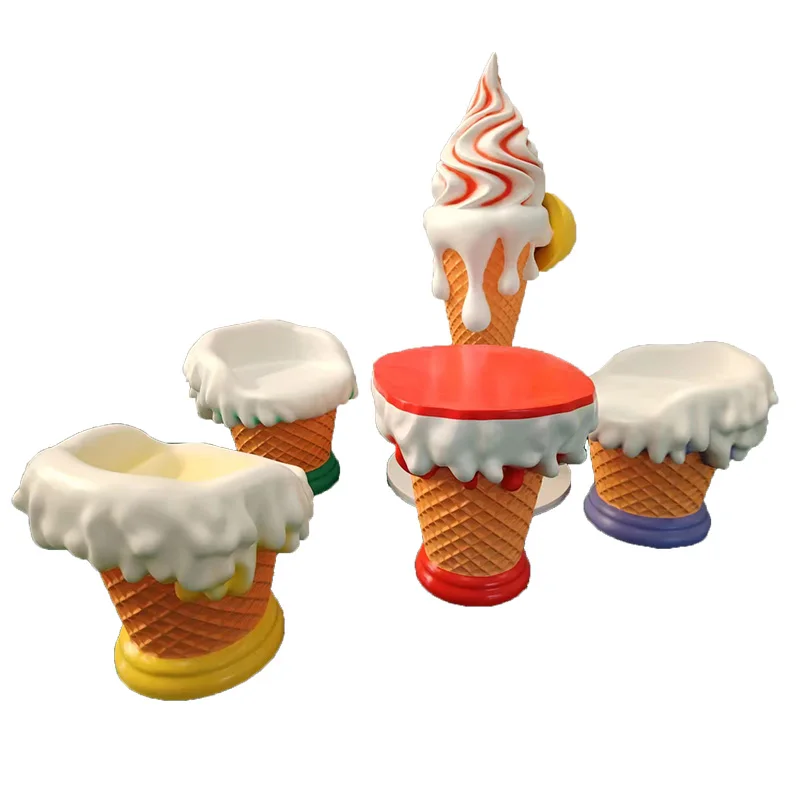 Creative Fiberglass Paint Ice Cream Ice-Cream Cone Table round Stool Net Red Art Commercial Modern Leisure Chair