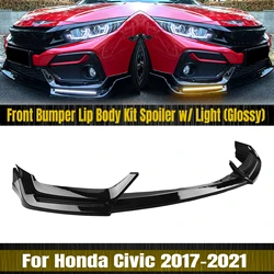 Front Bumper Spoiler Lip For Honda Civic Si Hatchback 2017-2021 10th FK7 Fk8 Gloss Black Lower Splitter Blade W/ Signal Light