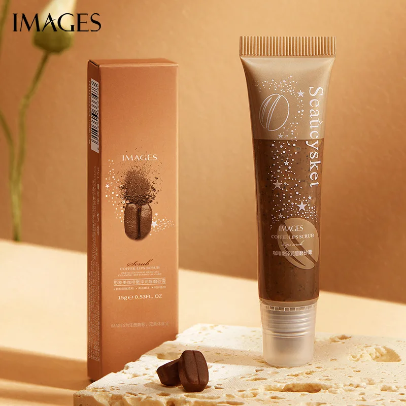 IMAGES Coffee Moisturizing Lip Scrub Cream Lips Plumper Brightening Nourishing Lipstick Lip Balm Beauty Lips Skin Care Products