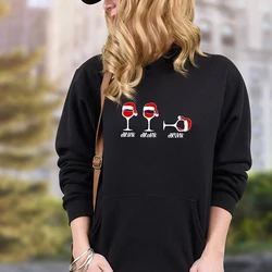 Drink Drank Drunk Funny Wine Merry Christmas Women Sweatshirt Long Sleeve Santa Claus Hoodies Cotton Holiday Clothes Female