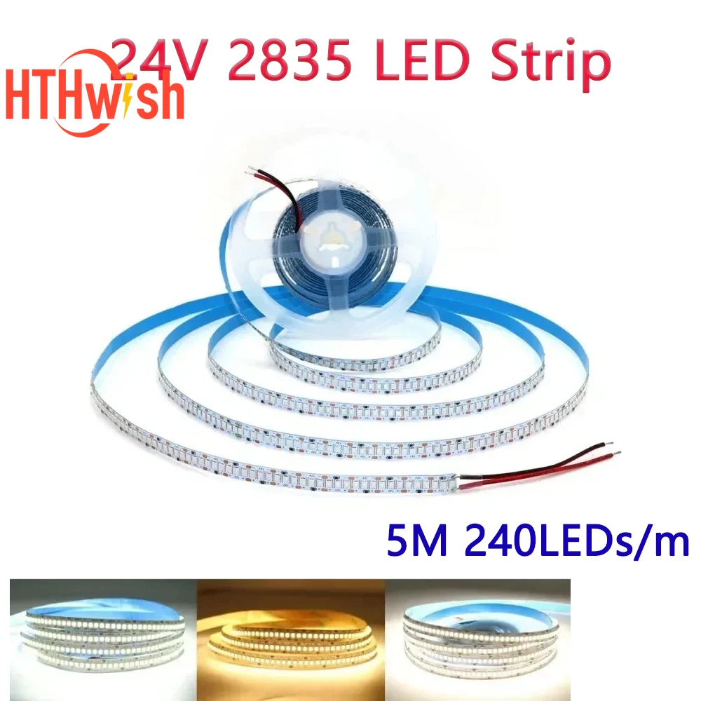 

SMD 2835 LED Strip 240LEDs/m 5M DC24V Home Lamp Strip Decor Flexible and Cuttable Soft Lamp Bar TV Kitchen Bedroom Decoration