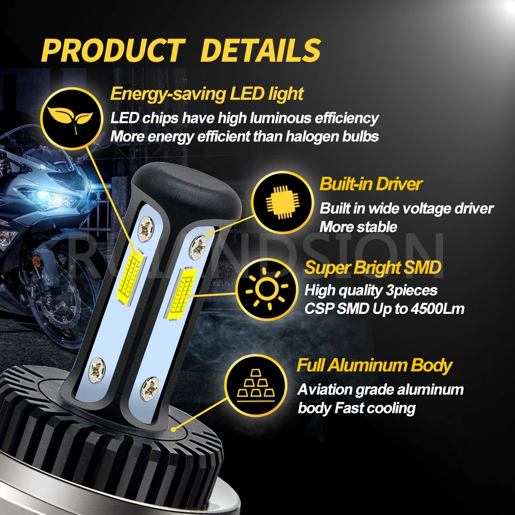 RUIANDSION 1pc P45T Motorcycle Headlights CSP 3SMD DC 12V 24V Tricycle Lights 2.16W LED Bulb White/Lemon Yellow 4500Lm