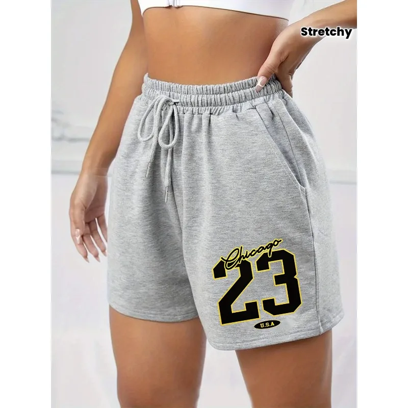 

Women's Black "Chicago 23" Printed Shorts, Casual Sports Shorts, Summer Women's Shorts, Suitable for Both Men and Women