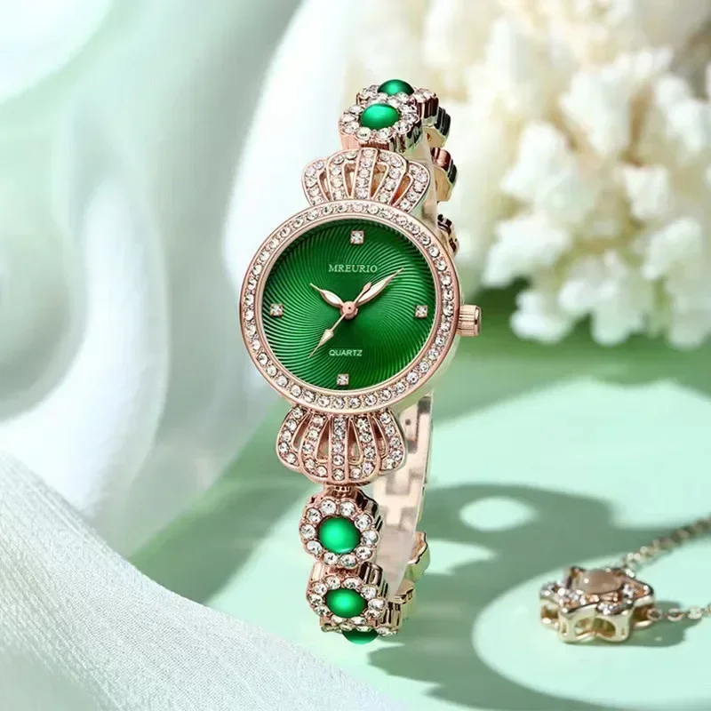 2024 nova pulseira de luxo relógios femininos pulseiras relógio de diamante moda redonda flor quartzo relógios de pulso da mulher часы reloj cuarzo