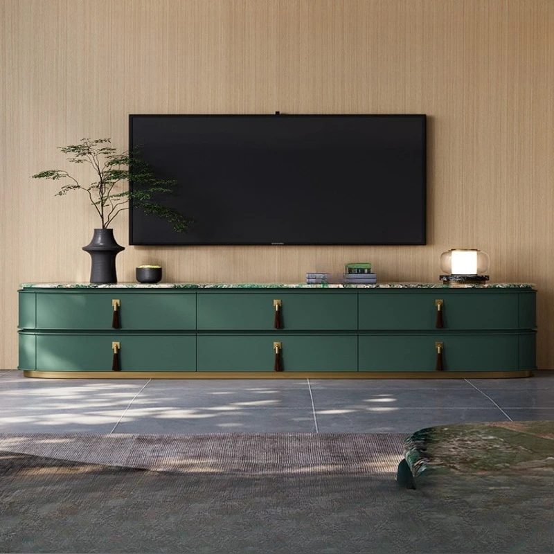 

Light luxury TV cabinet Large flat villa living room fashionable modern Italian high-end marble coffee table floor cabinet
