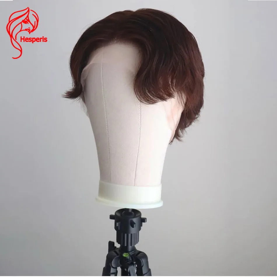 Hesperis Brazilian Remy Full Lace Wig for Men Natural Brown Middle Part Bleached Knots Human Hair Wig for Boys