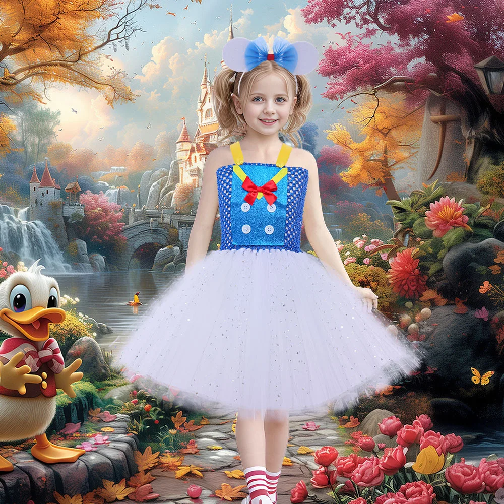 Halloween Girls Tulle Tutu Dress Set With Headband Kids Fluffy Layered Dress Stage Outfit Children Flowy Mesh Princess PartyWear