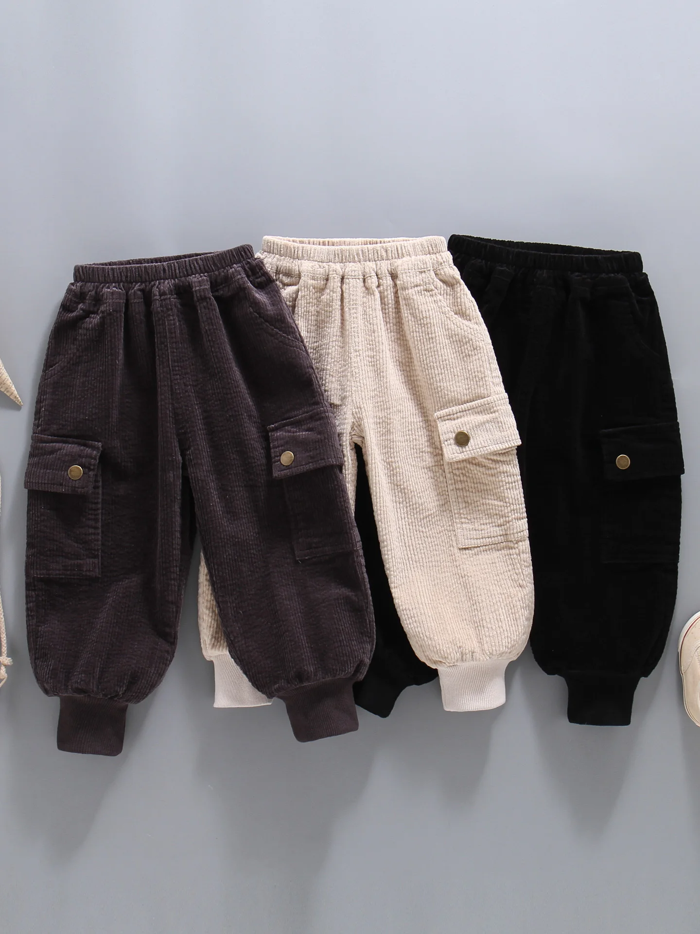 

Boys Corduroy Pants Loose Fit Casual Trousers Spring Autumn Season Versatile Comfortable Breathable Cotton Elastic Waisand